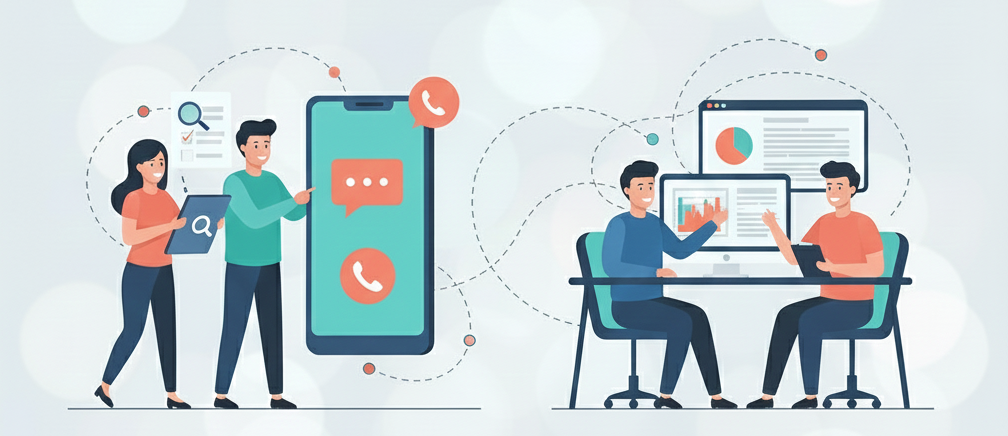 Ilustración de personas conectando un proyecto digital